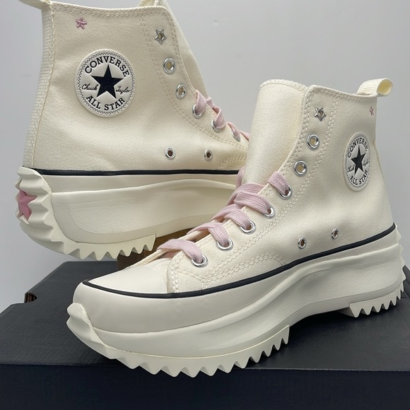 Converse WMNS RUN STAR HIKE HI EGRET/LOTUS PINK/BLACK A12205C Platforms Sneakers - Picture 8 of 16